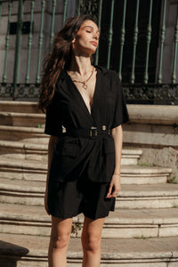 Short Sleeve Tailored Belted Blazer Top - Sugar + Style