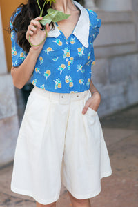 Peter Pan Collar Short Sleeve Gingham Floral Shirt - Sugar + Style