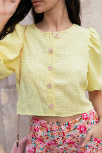 Daisy Button Front Short Sleeve Blouse - Sugar + Style