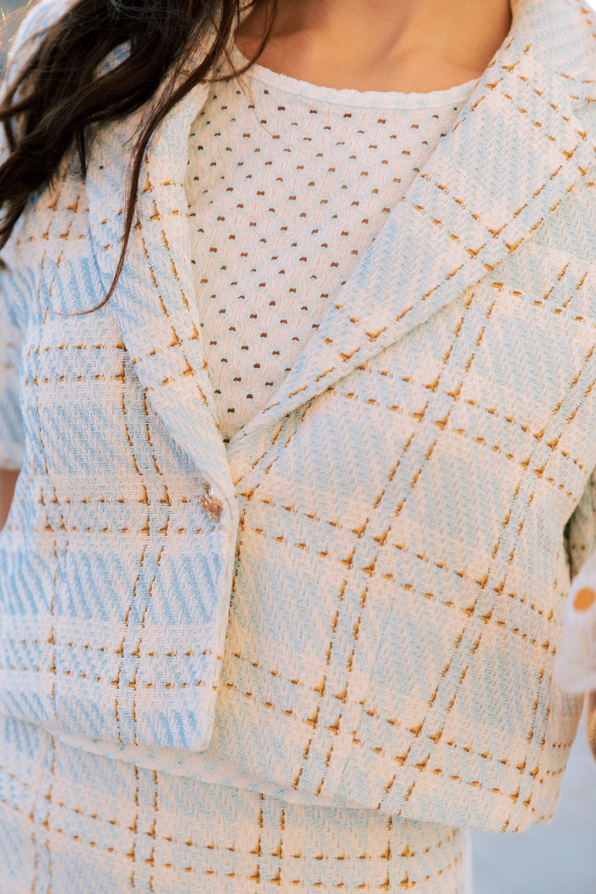 Short Sleeve Tweed Cropped Blazer Jacket - Sugar + Style