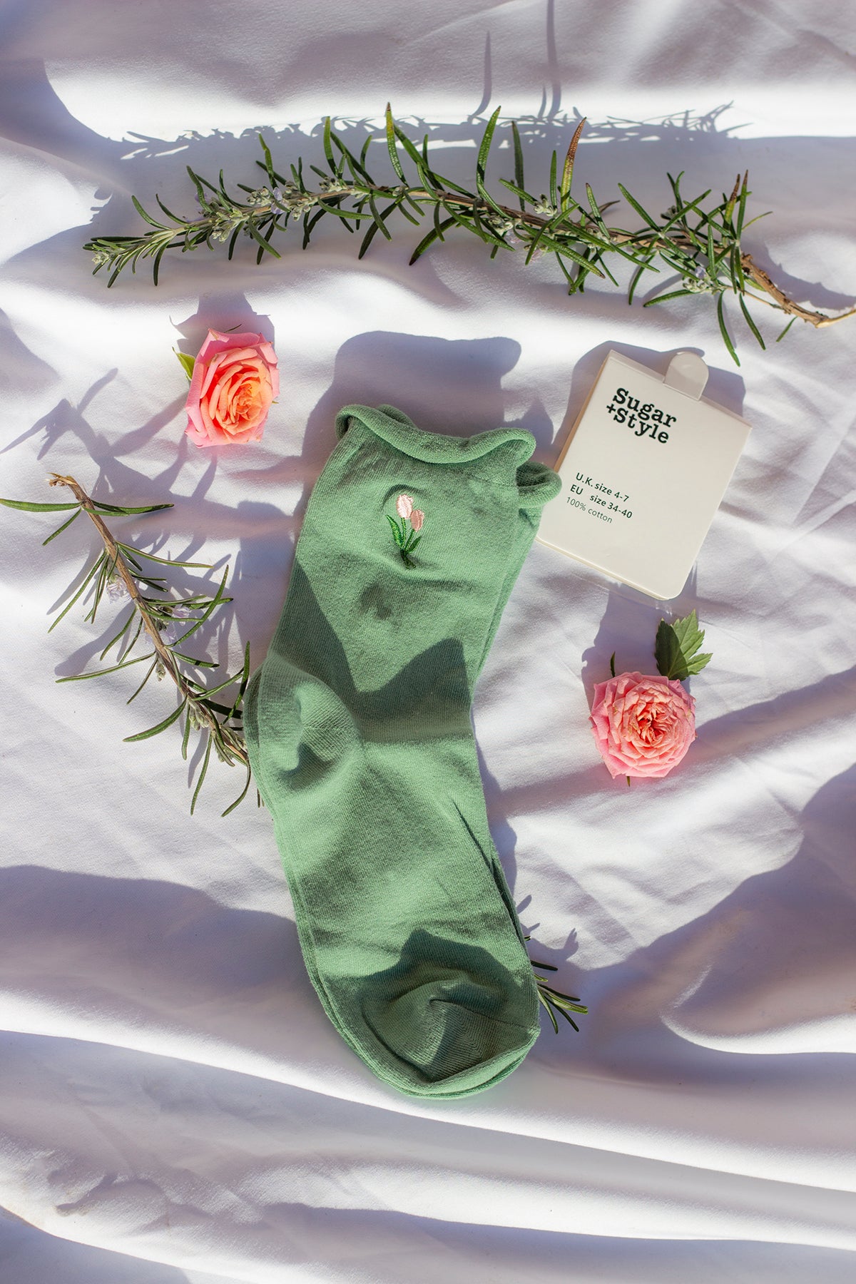 Tulip Motif Embroidered Socks - Sugar + Style
