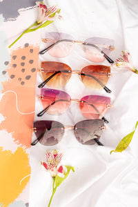 Gem Cut Rimless Cat Eye Sunglasses - Sugar + Style