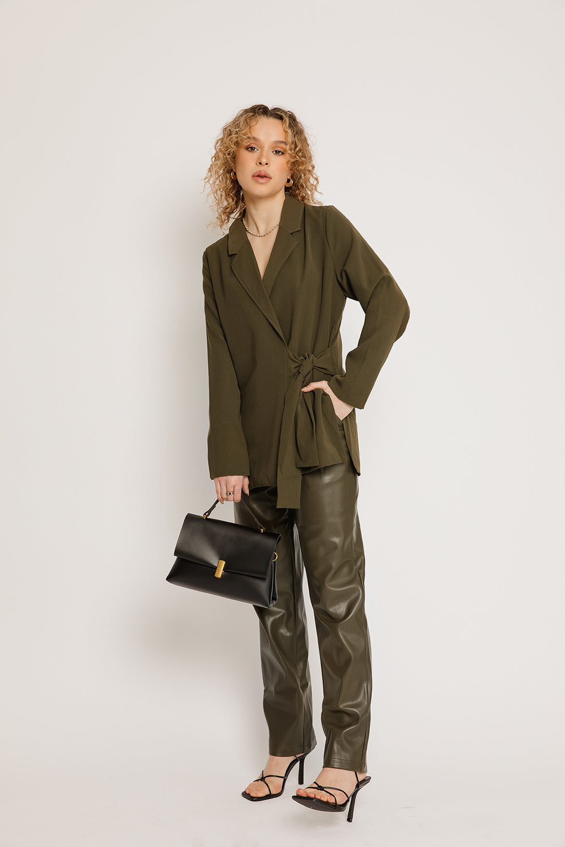 Khaki hot sale leather trousers