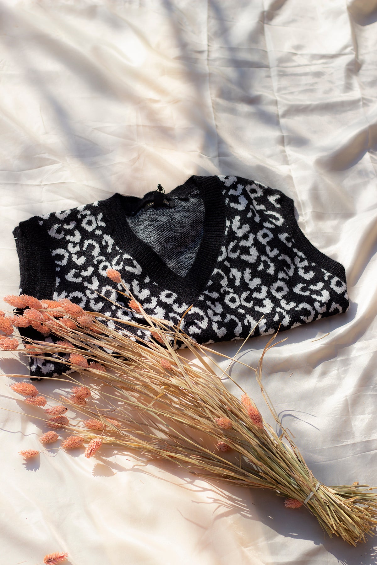 Black Slouchy Leopard Print Sweater Vest - Sugar + Style