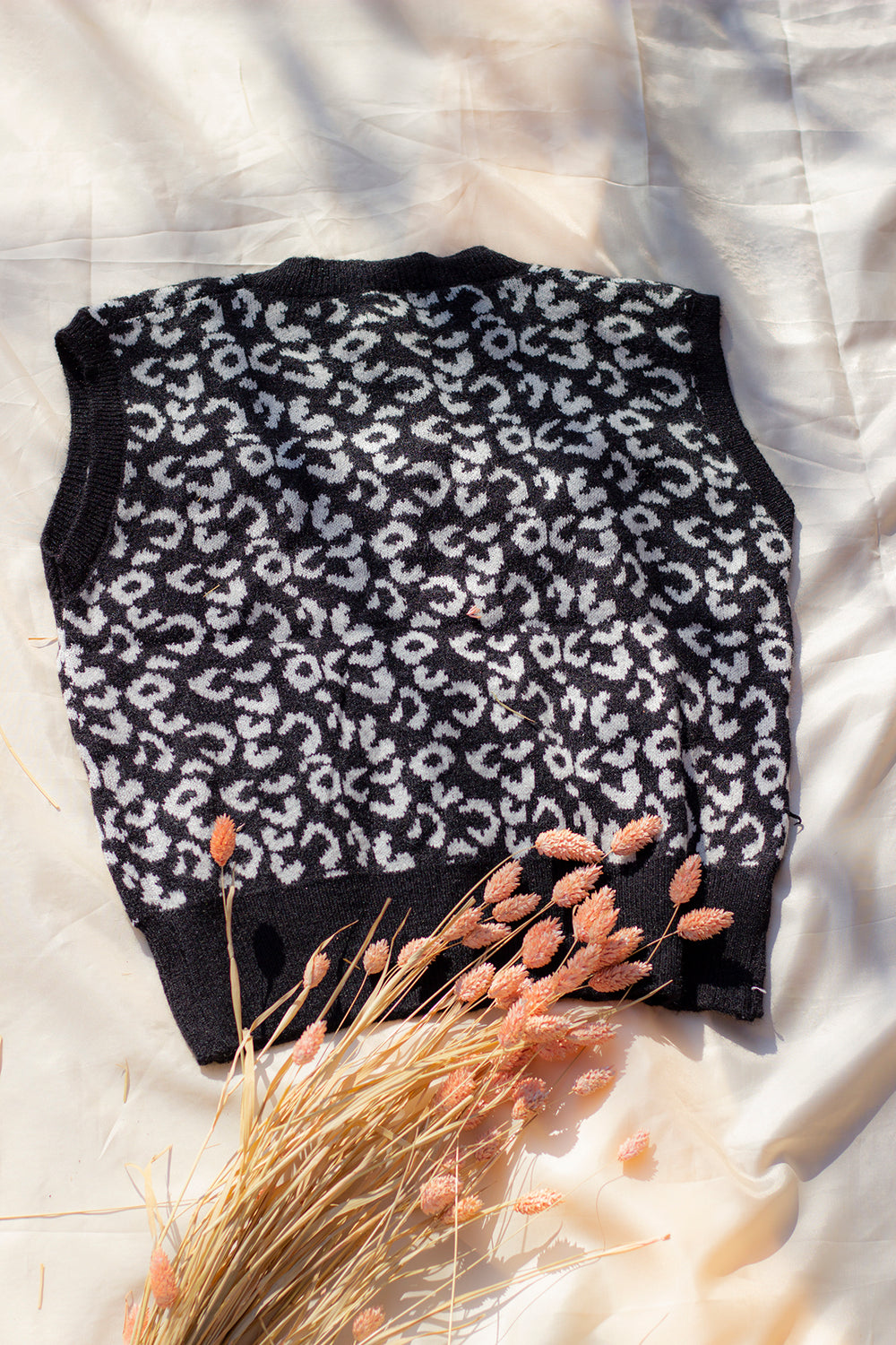 Black Slouchy Leopard Print Sweater Vest - Sugar + Style