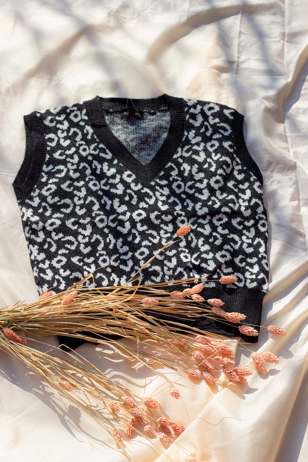 Black Slouchy Leopard Print Sweater Vest - Sugar + Style