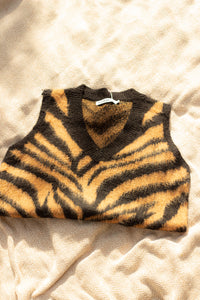 Oversized Tiger Knit Sweater Vest - Sugar + Style
