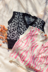 Black Slouchy Leopard Print Sweater Vest - Sugar + Style