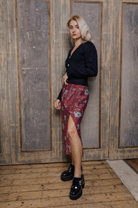 Floral Print Satin Look Side Slit Slip Skirt - Sugar + Style