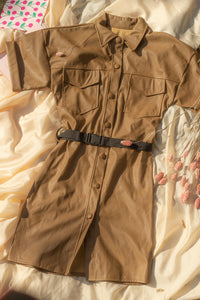 Faux Leather Button Down Utility Mini Dress - Sugar + Style