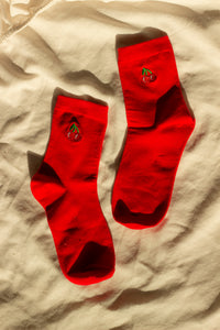 Cherry Fruit Embroidered Socks - Sugar + Style