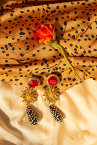 Three Tier Gem Stud with Flower and Jewel Encrusted Dangle Earrings - Sugar + Style