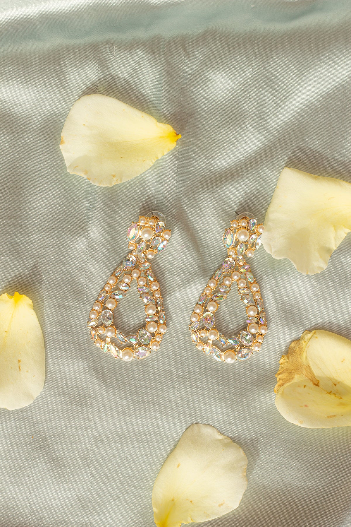 Jewel and Pearl Tear Drop Statement Stud Dangle - Sugar + Style