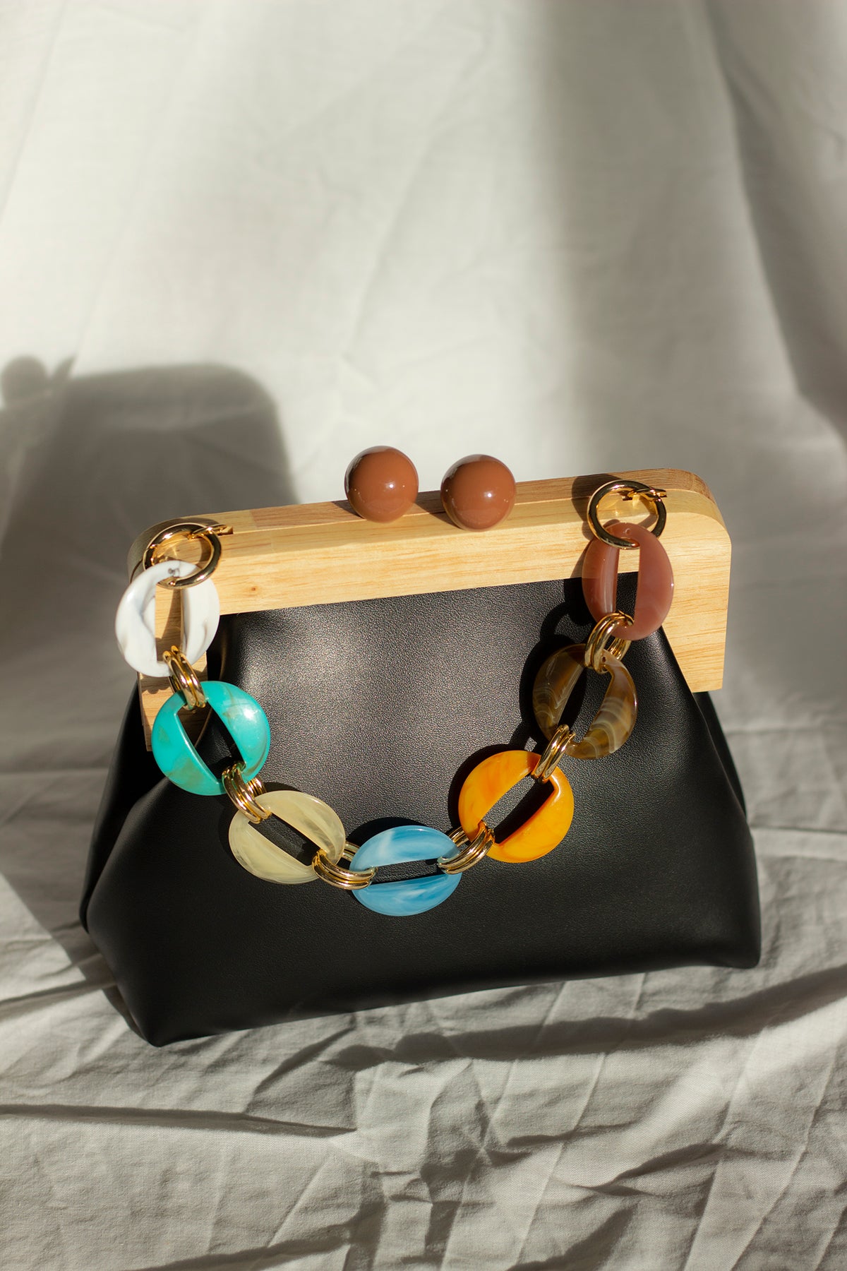 Wood Detail Clam Clasp Bag - Sugar + Style
