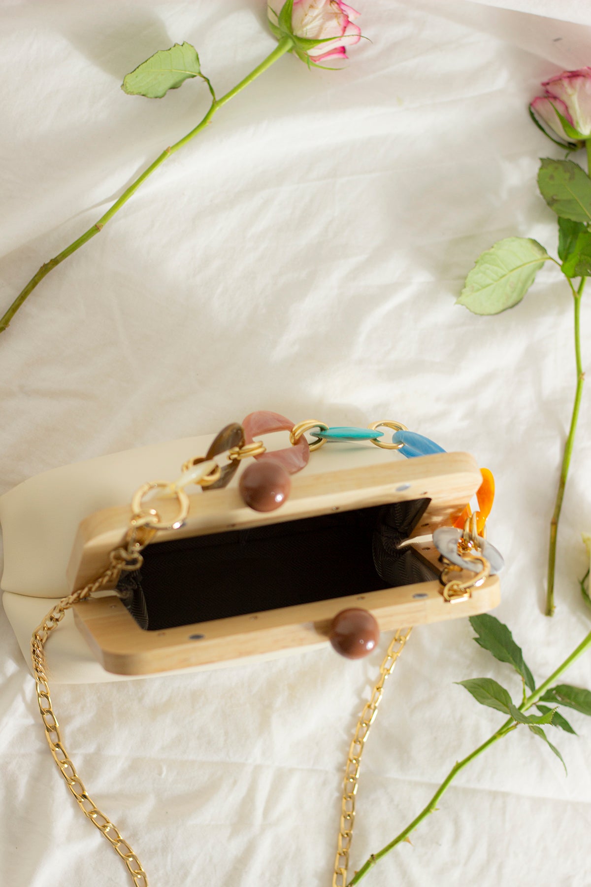 Wood Detail Clam Clasp Bag - Sugar + Style