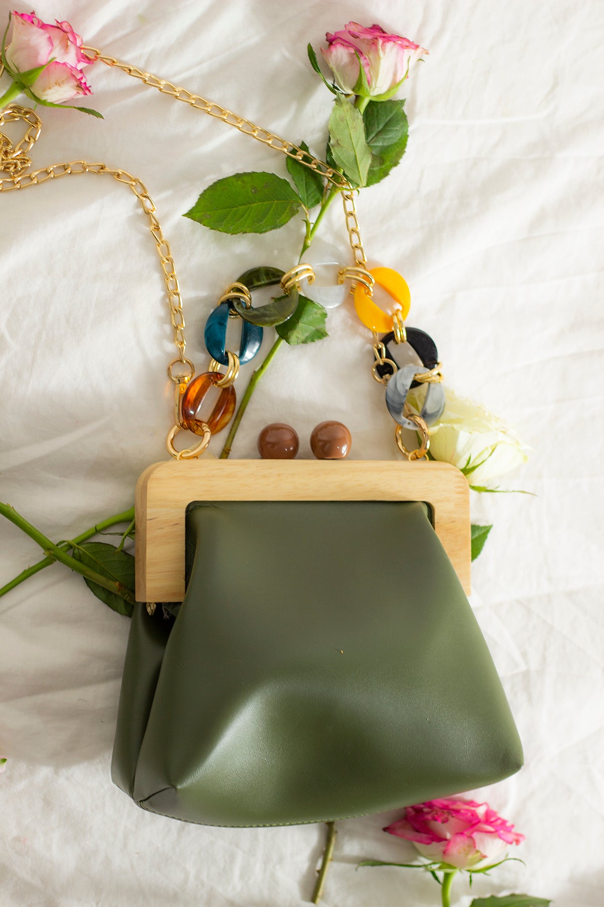Wood Detail Clam Clasp Bag - Sugar + Style