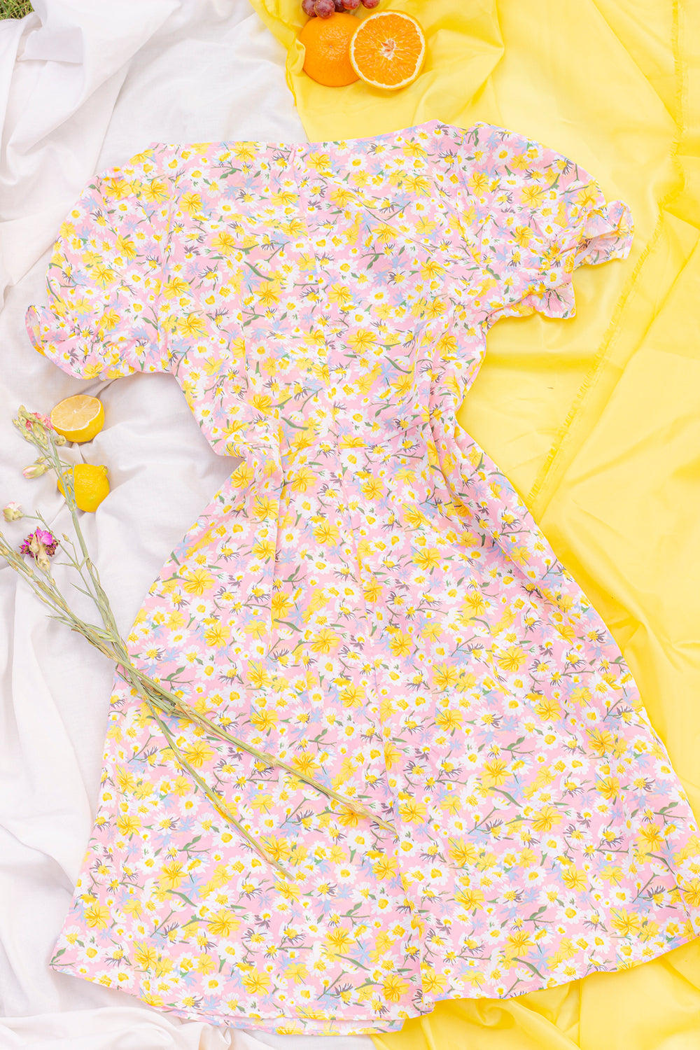 Puff Sleeve Sweet Heart Floral Print Dress - Sugar + Style
