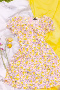 Puff Sleeve Sweet Heart Floral Print Dress - Sugar + Style