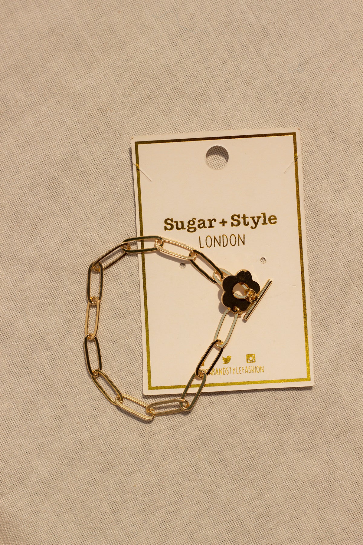 Gold Chain T Bar Flower Bracelet - Sugar + Style