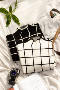 High Neck Short Sleeve Grid Jumper - Sugar + Style