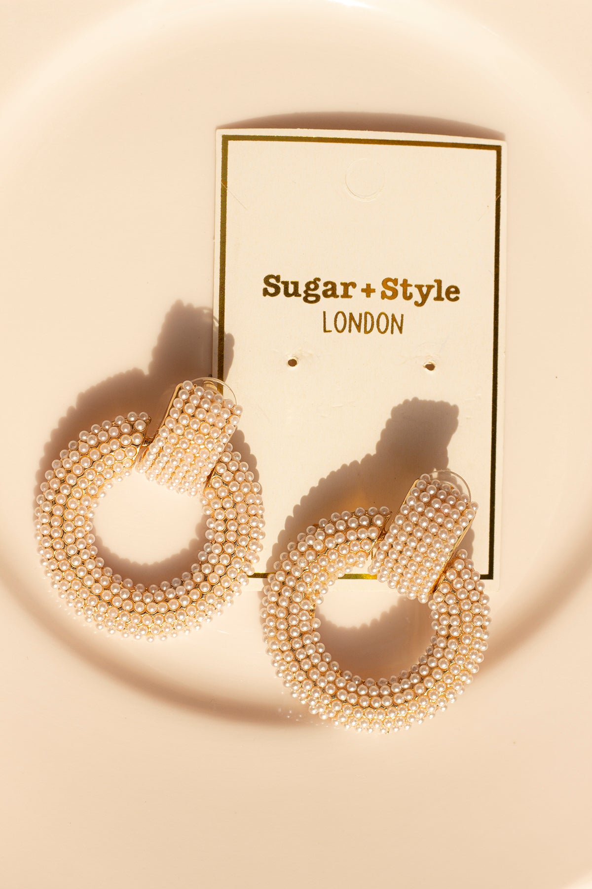 Pearl Encrusted Circle Door Knocker Earrings - Sugar + Style