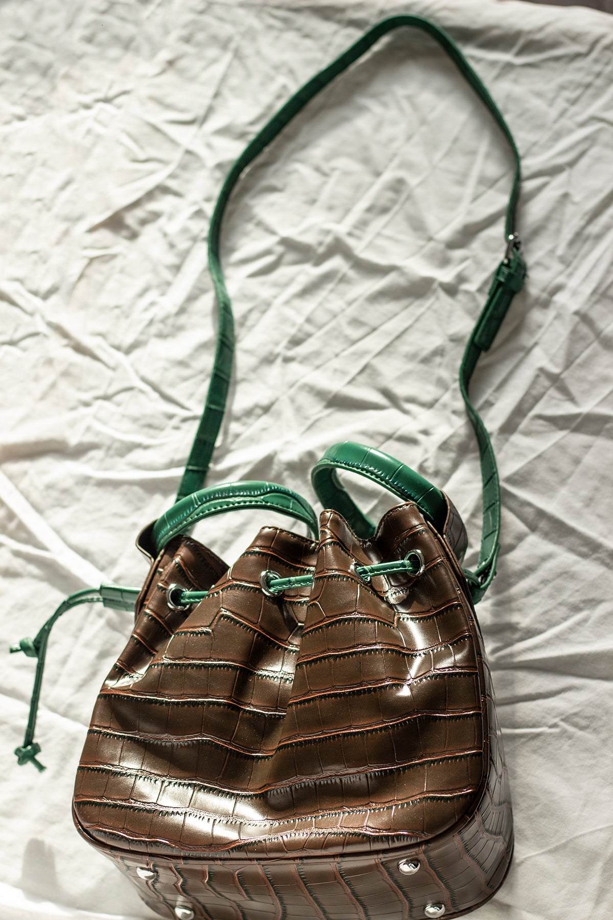Drawstring Pyramid Croc Texture Bag - Sugar + Style