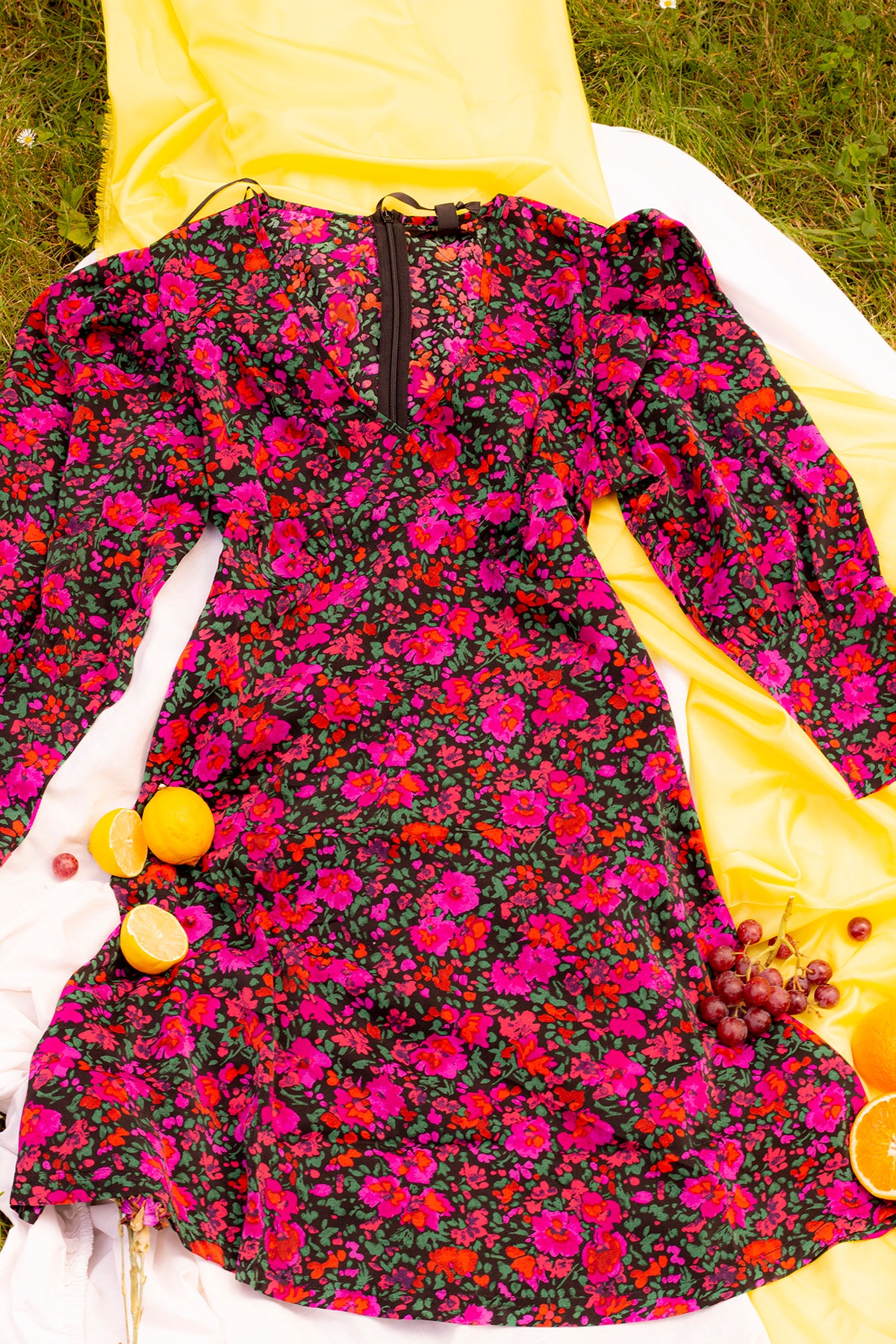 Plunge Neck Bold Floral Mini Smock Dress - Sugar + Style