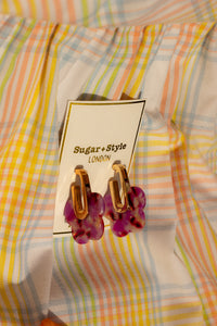 Marble Acetate Floral Earrings with Gold Rectangle Hoop Cut Out - Sugar + Style