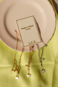 Double Layer Chain Heart Pearl Charm Bracelet - Sugar + Style