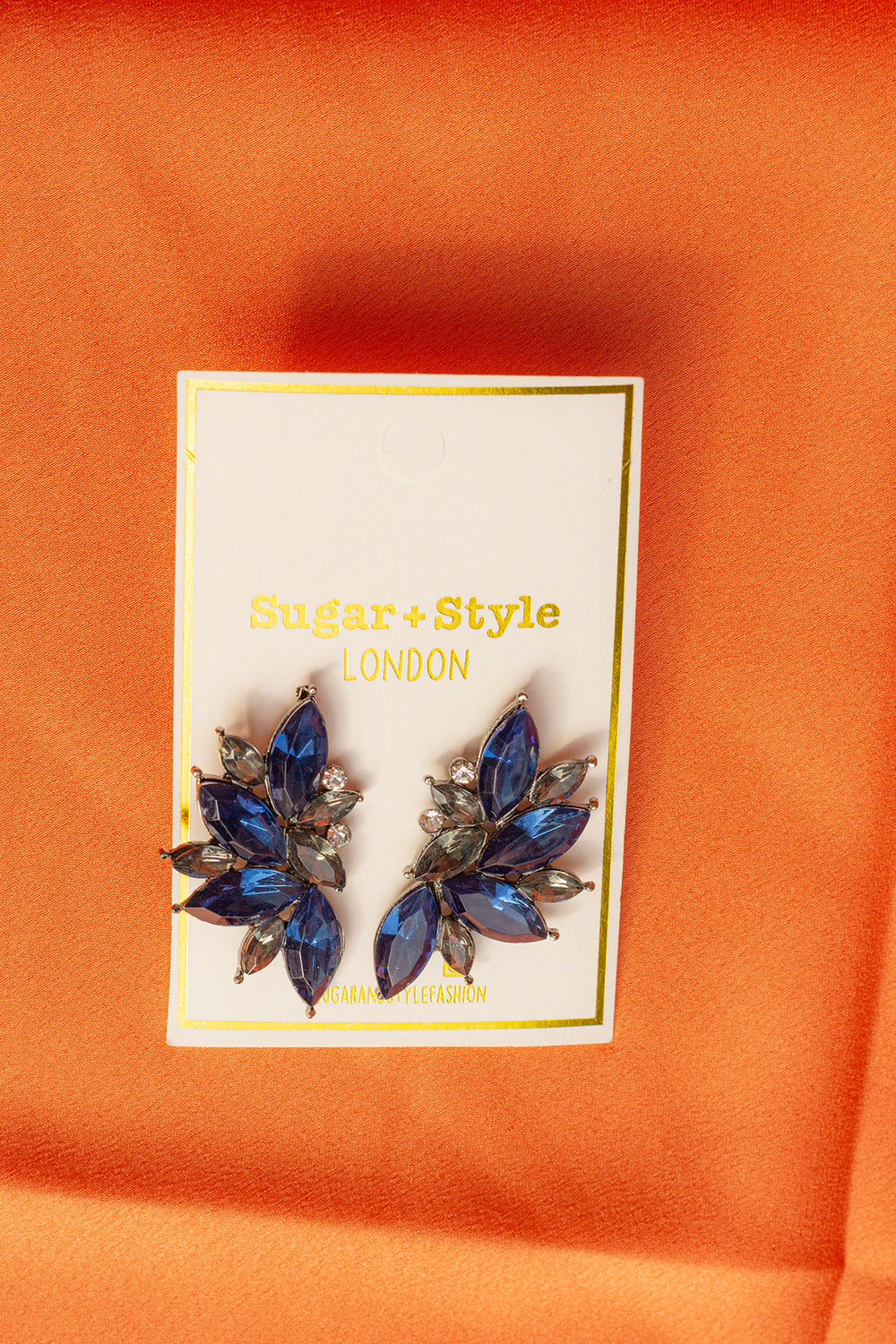 Navy Flower Gem Stud Earrings - Sugar + Style