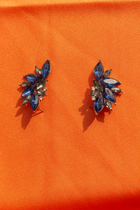 Navy Flower Gem Stud Earrings - Sugar + Style