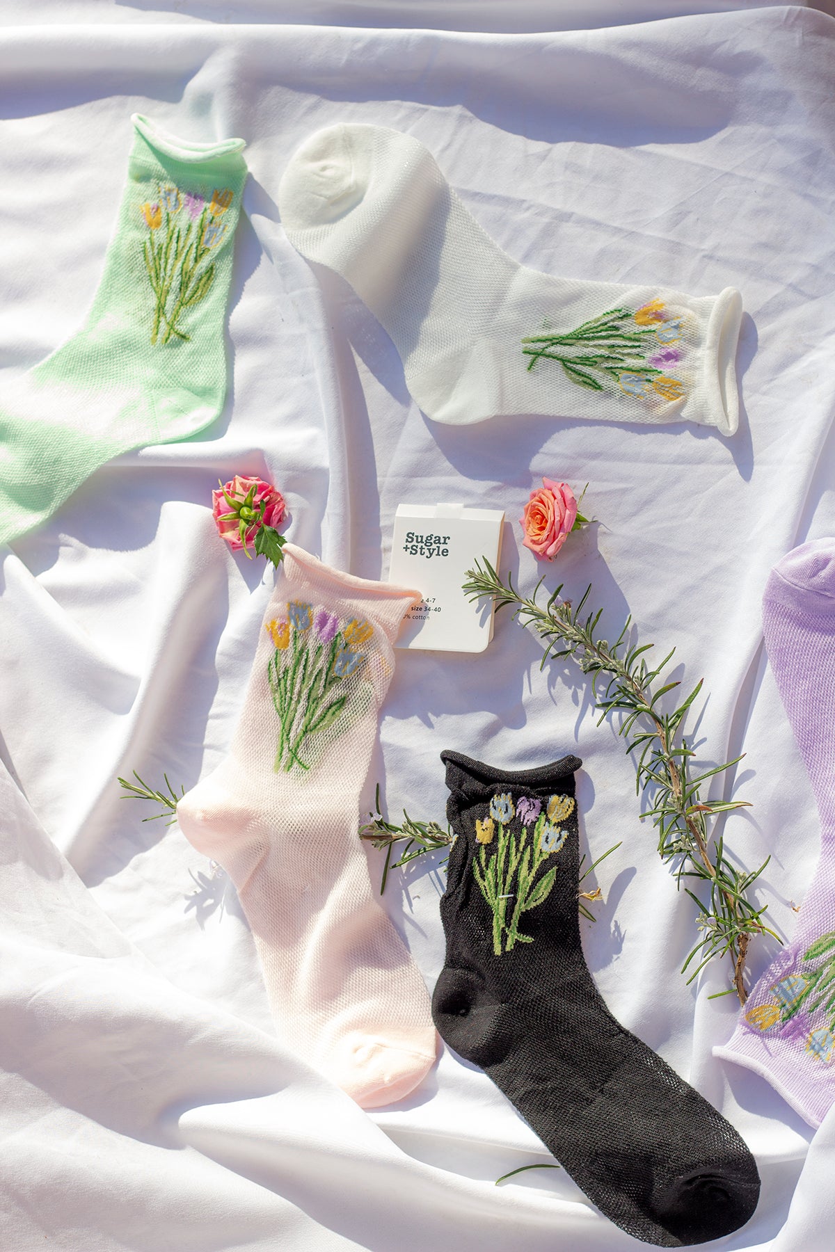 Netted Tulip Print Socks - Sugar + Style