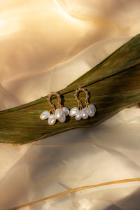 Gold Loop Pearl Cluster Earrings - Sugar + Style