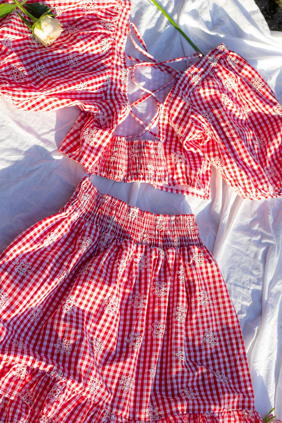 Gingham Puff Sleeve Corset Back Top - Sugar + Style