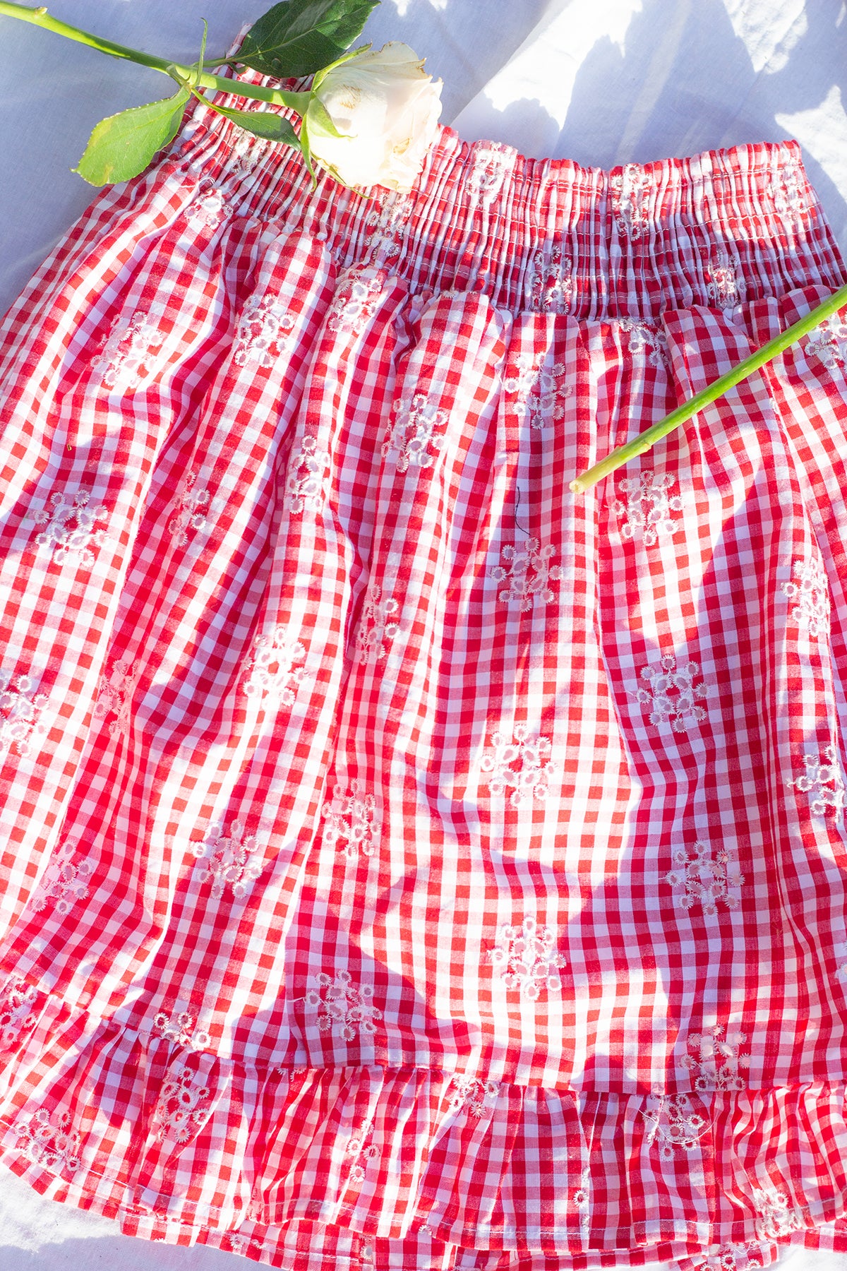 Gingham Ruffle Hem Mini Skirt - Sugar + Style