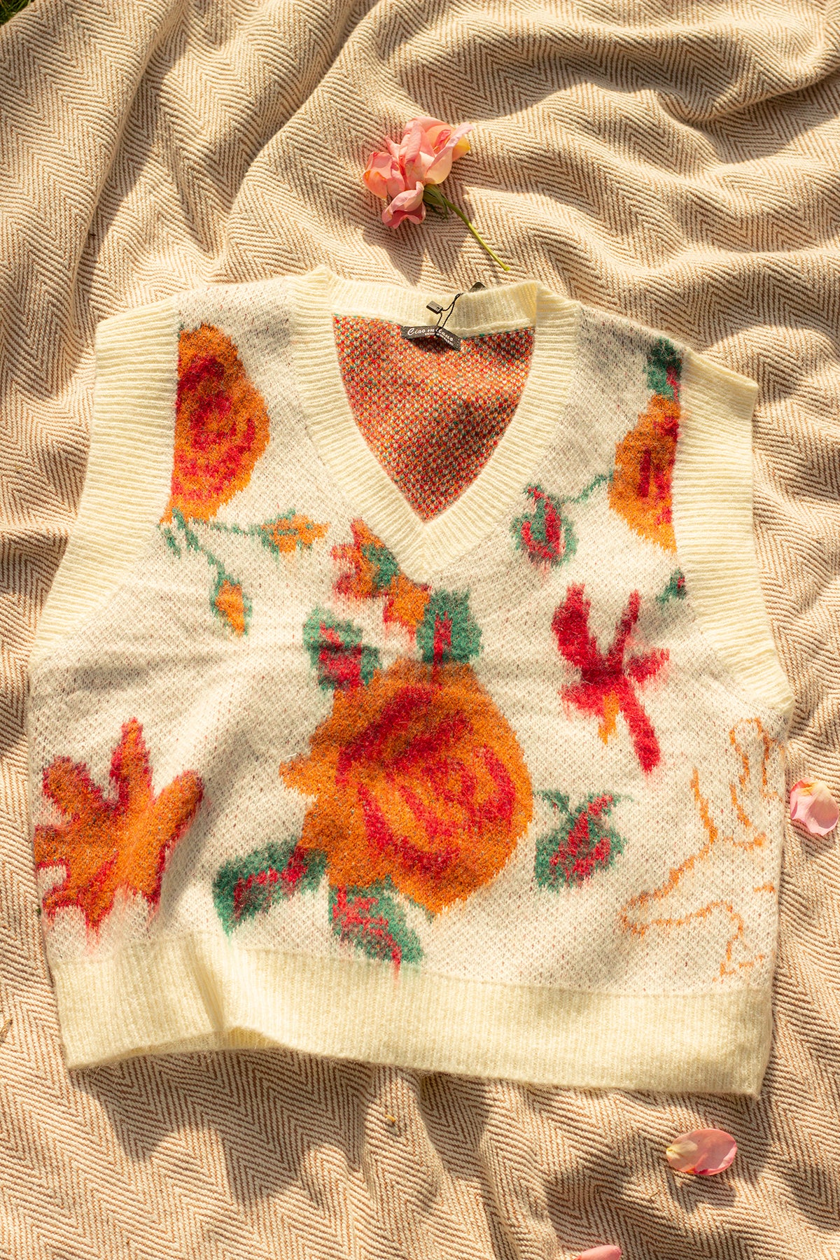 Rose Paint Style Sweater Vest - Sugar + Style