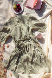 Shimmer Short Sleeve Wrap Dress - Sugar + Style