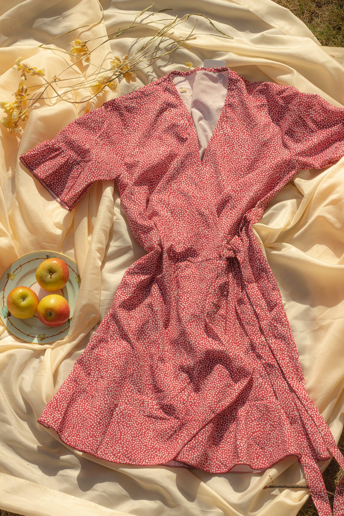 Short Sleeve Spotty Wrap Mini Dress - Sugar + Style