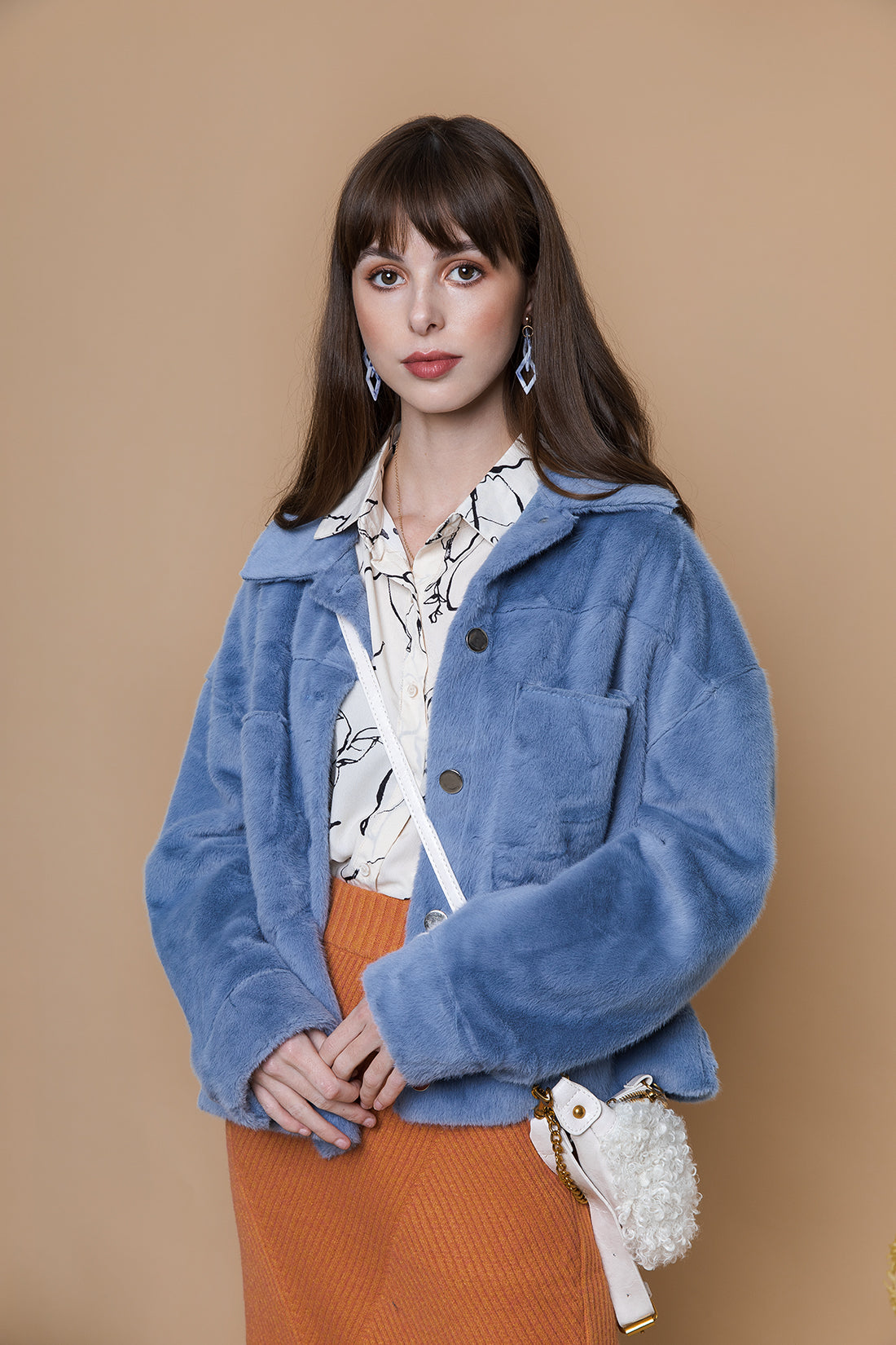 Wiggle Leaf Pattern Satin Style Blouse Cream - Sugar + Style