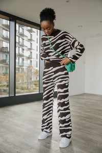 Zebra Print Knit Flare Trousers - Sugar + Style