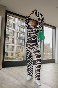 Zebra Print Knit Flare Trousers - Sugar + Style