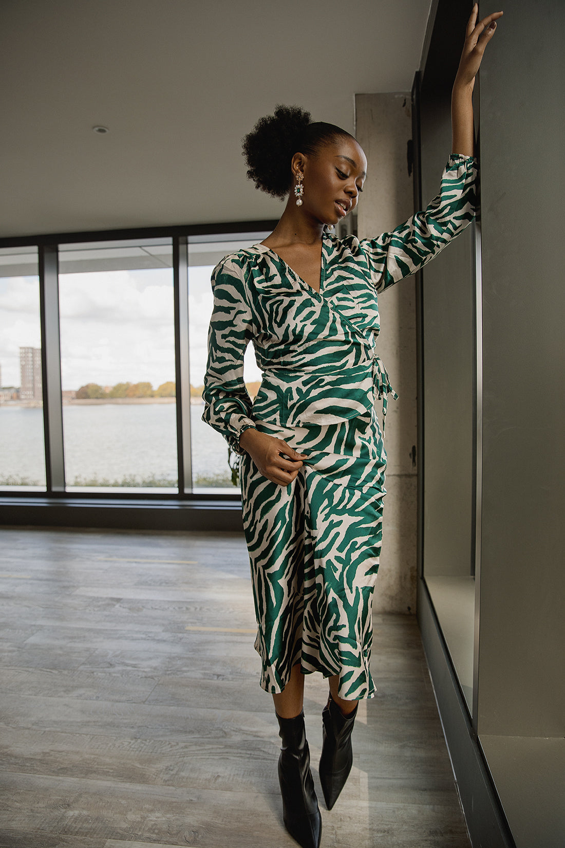 Zebra Print Wrap Long Sleeve Blouse - Sugar + Style