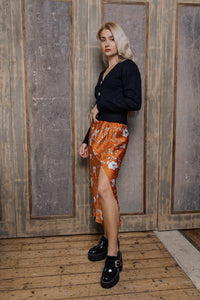 Floral Print Satin Look Side Slit Slip Skirt - Sugar + Style