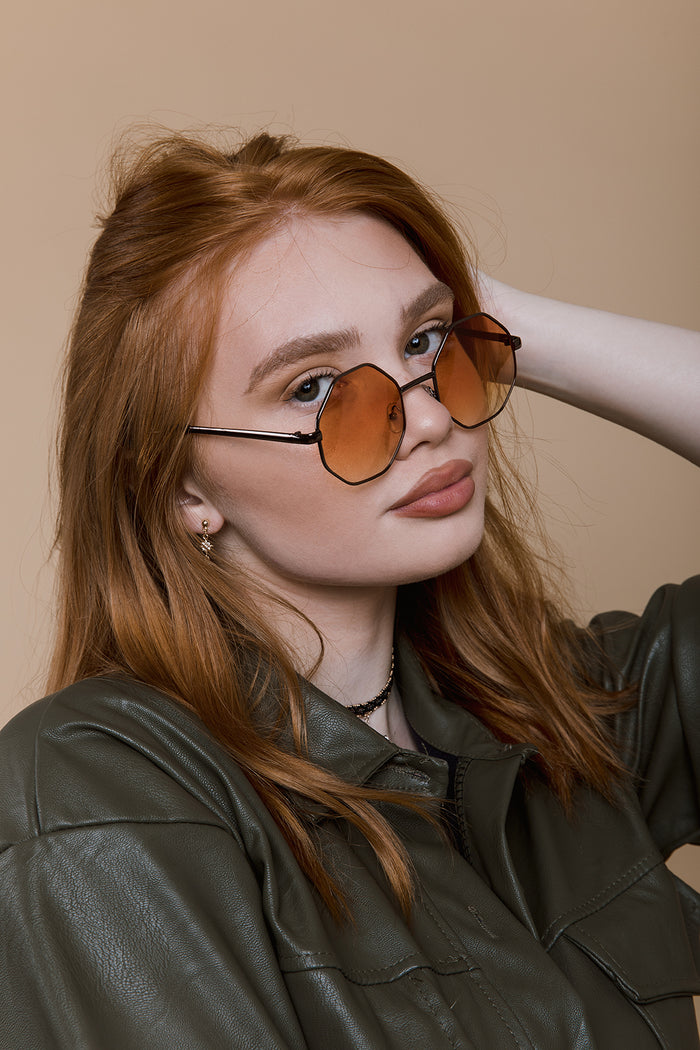 Hexagonal Metal Frame Sunglasses - Sugar + Style