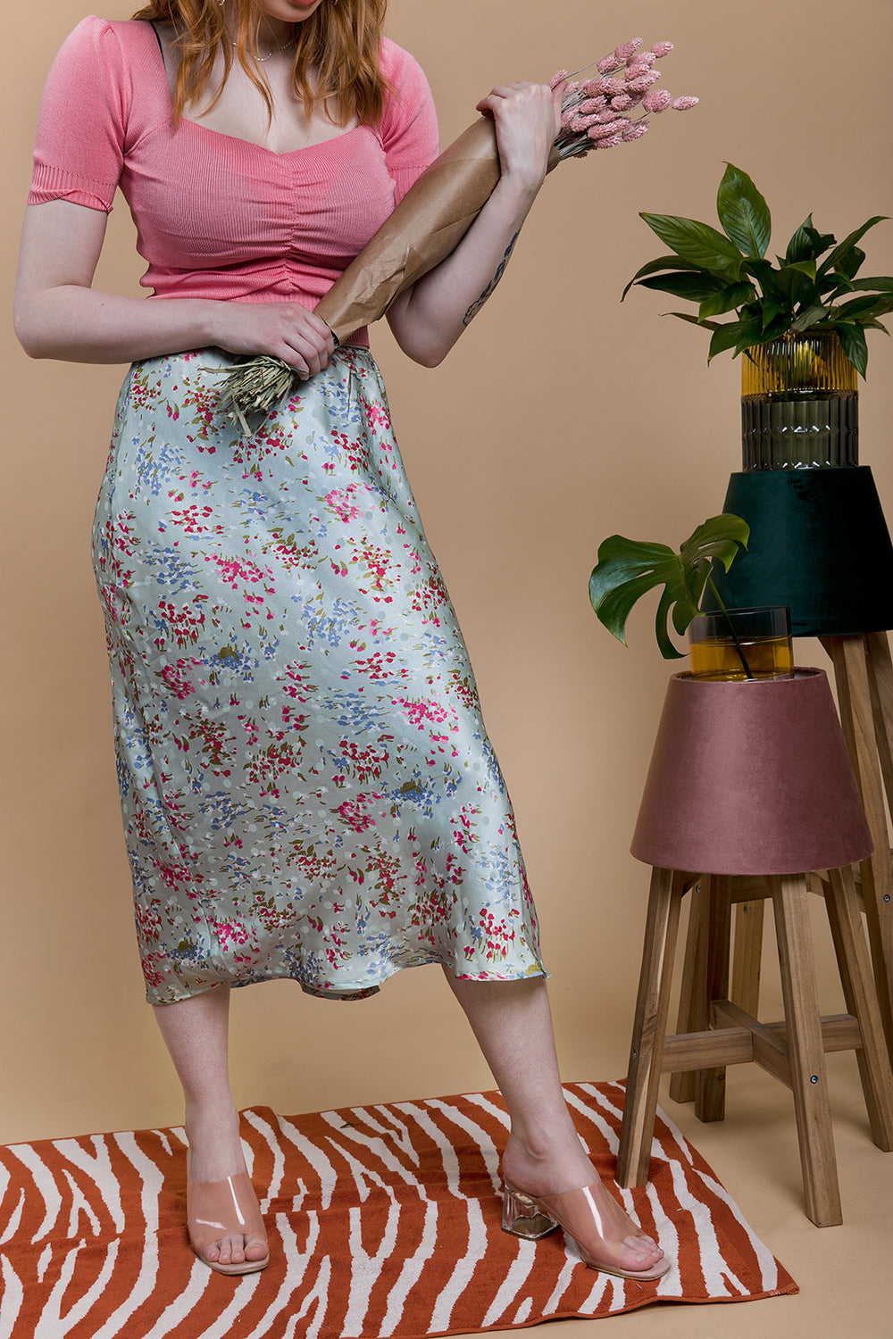 Floral Satin Slip Skirt - Sugar + Style
