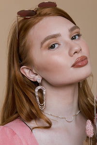 Encrusted Diamante Rose Gold Curve Bar Chain Dangle Earrings - Sugar + Style
