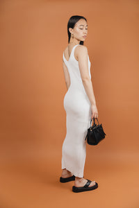 Geneva Long White Maxi Ribbed Knit Dress - Sugar + Style