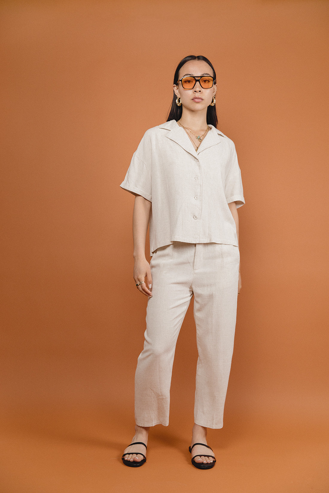 Renata Linen Sand Colour Co-ord Shirt - Sugar + Style
