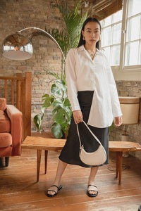 Serena Black Satin Hourglass Bias Cut Midi Skirt - Sugar + Style
