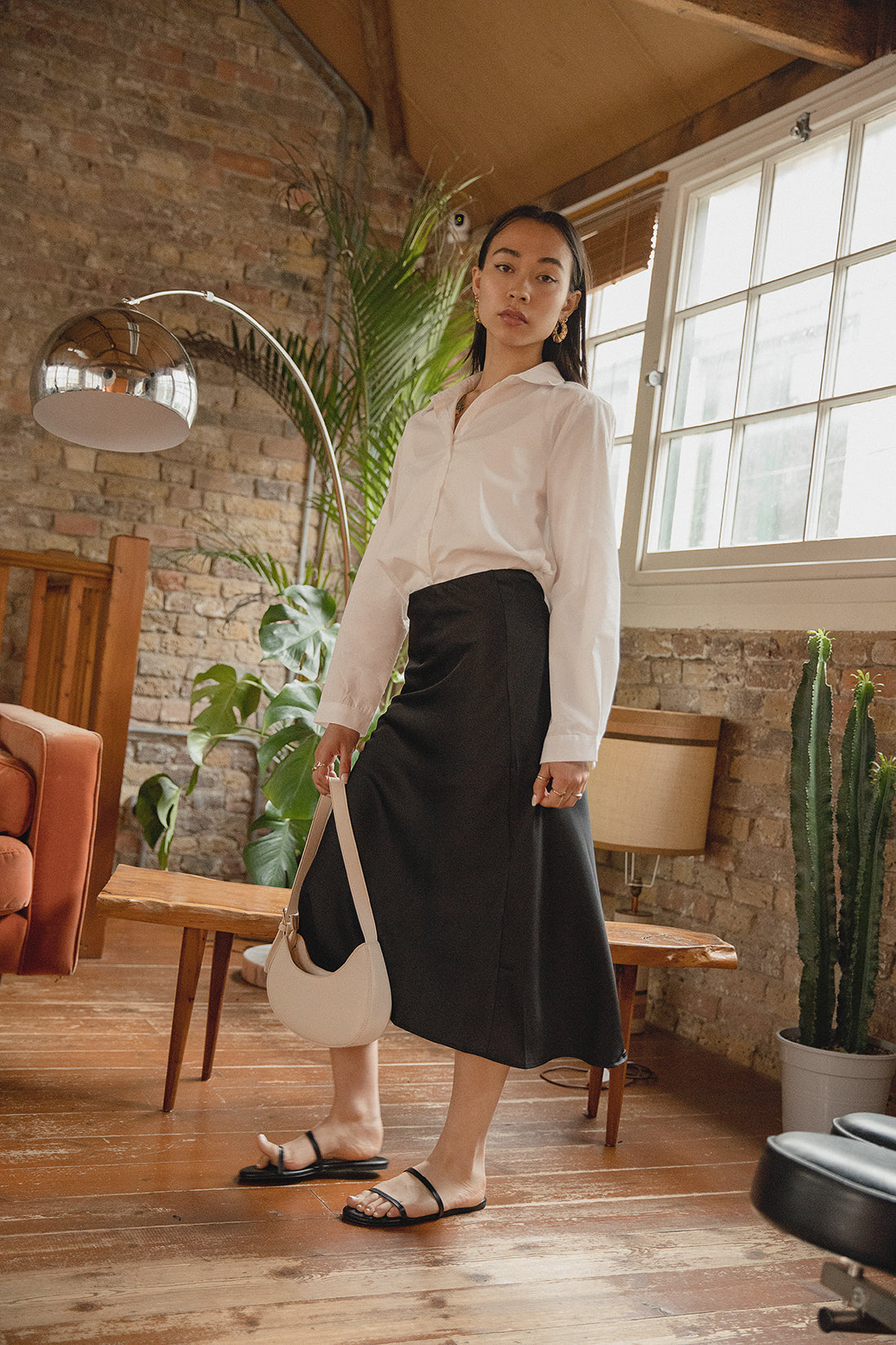 Serena Black Satin Hourglass Bias Cut Midi Skirt - Sugar + Style